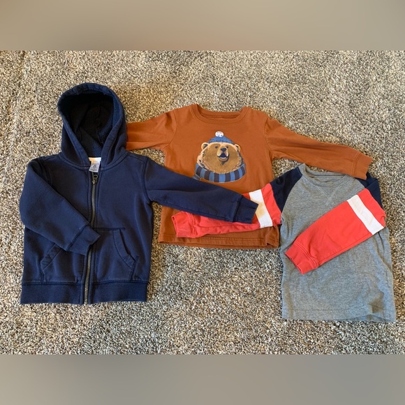 Carter’s Bundle. 2 Long sleeve shirts and 1 hoodie. Size 3T boys. - Picture 2 of 8